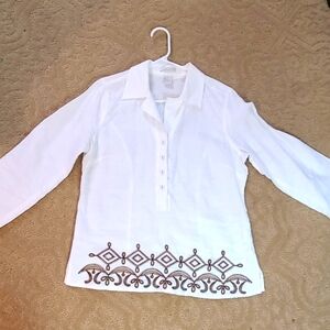 Tweeds White Linen 3/4 Sleeve Button Down Shirt